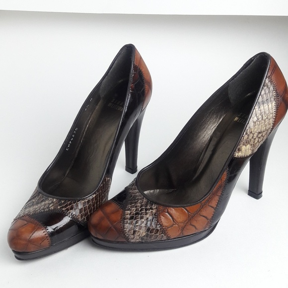 Stuart Weitzman Womens Blog Embossed Brown Snakeskin Heels Pumps Size 5 M